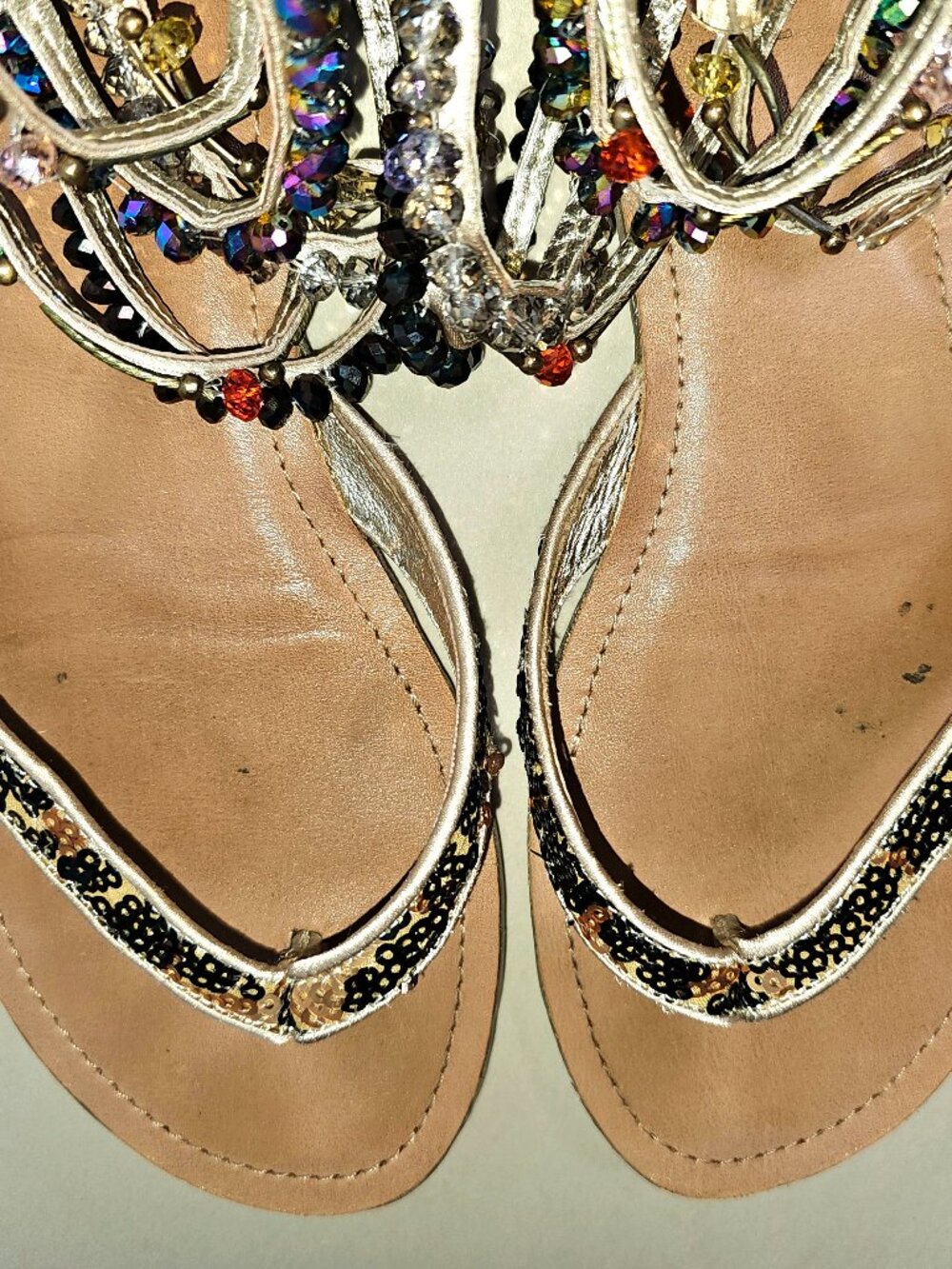 ZIGI Girl Femme Crystal Gladiator Sandals Size 10 Champagne Beaded Flat Sandals - Picture 12 of 14